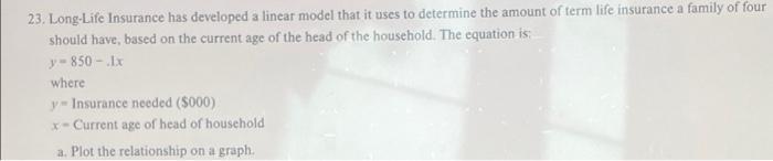 23. Long-Life Insurance has developed a linear
