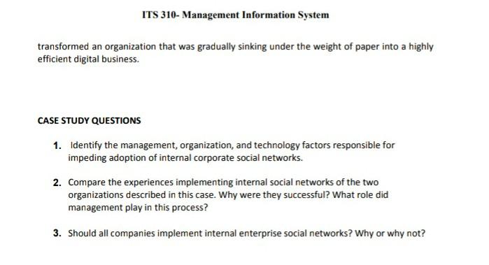 ITS 310- Management Information System Social