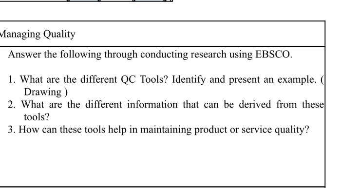 Managing Quality Answer the following through