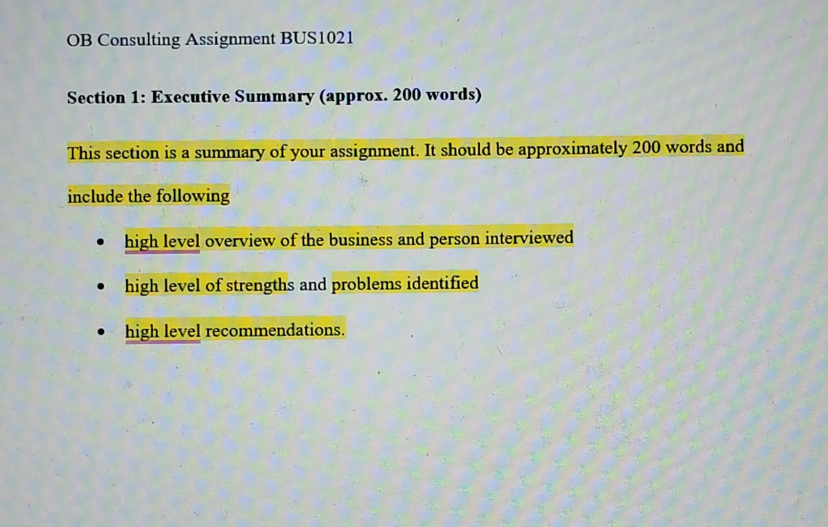 OB Consulting Assignment BUS1021 Section 1: