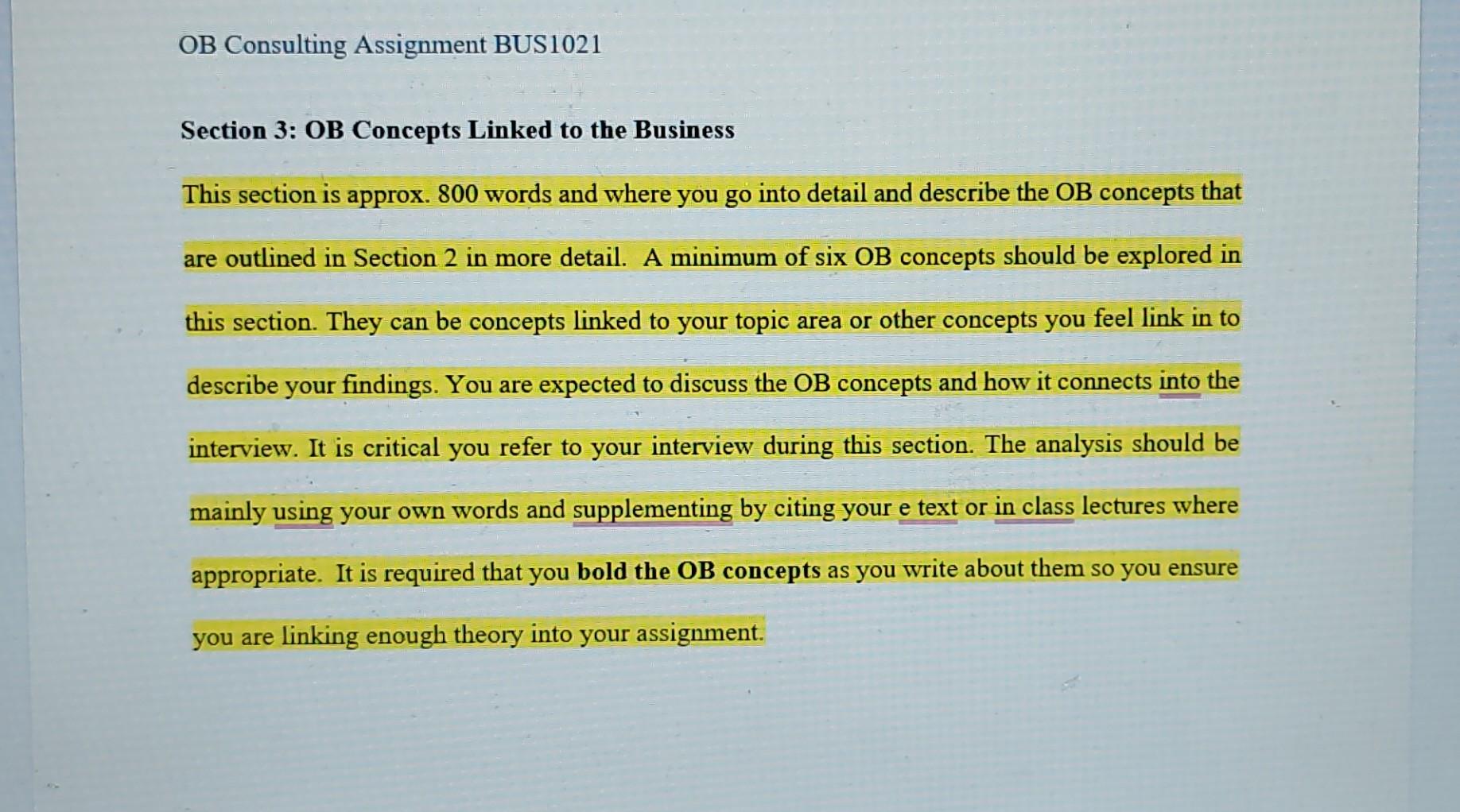 OB Consulting Assignment BUS1021 Section 1: