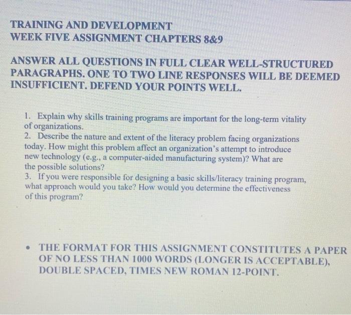 TRAINING AND DEVELOPMENT WEEK FIVE ASSIGNMENT