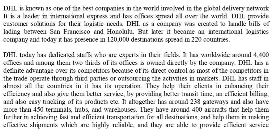 DHL is known as one of the best companies in the