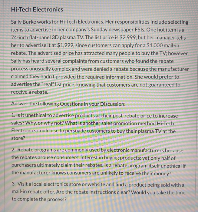 Hi-Tech Electronics Sally Burke works for Hi-Tech