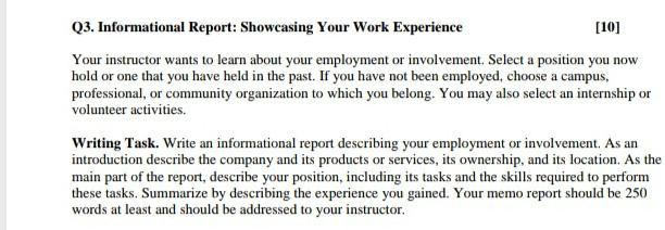 Q3. Informational Report: Showcasing Your Work