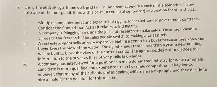2. Using the ethical/legal framework grid (in PPT