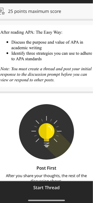 25 points maximum score After reading APA: The