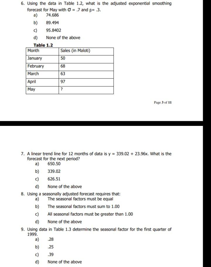 1. Using the data in Table 1.1, what is the