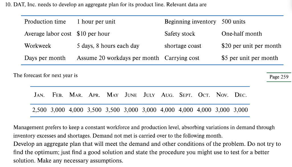 10. DAT, Inc. needs to develop an aggregate plan