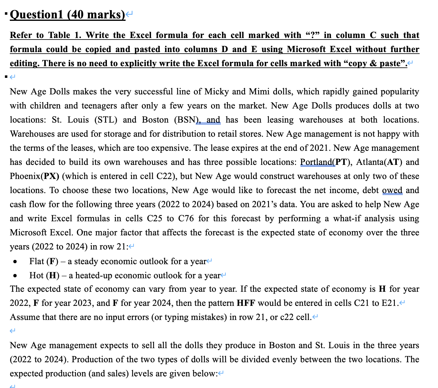 Question1 (40 marks) < Refer to Table 1. Write