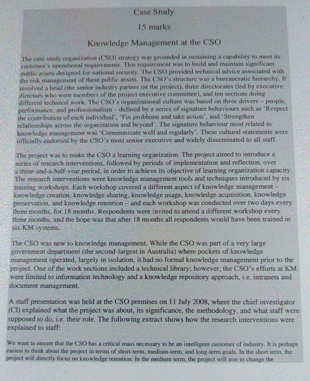 I am now exams Case Study 15 marks Knowledge