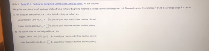 Refer to Table 56.1 - Factors for Computing
