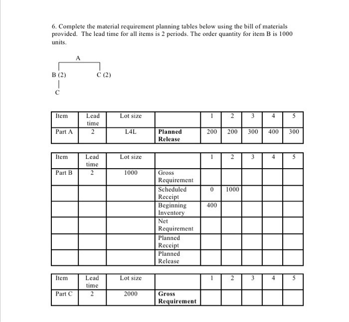 please show all calculations 6. Complete the