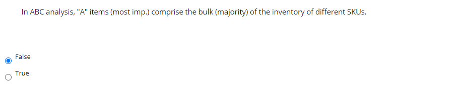 In ABC analysis, "A" items (most imp.) comprise