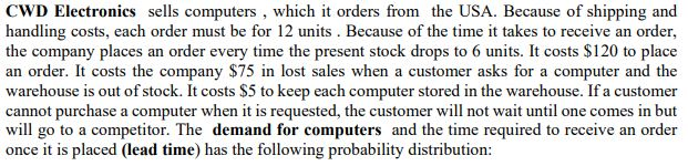 Lead Time (week) Probability Demand /week