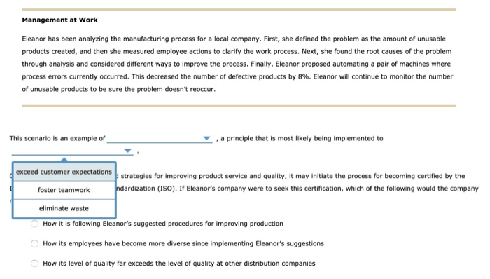 Management at Work Eleanor has been analyzing the