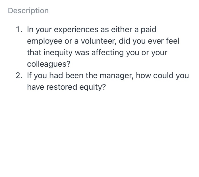 Description 1. In your experiences as either a