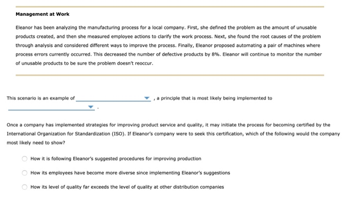 Management at Work Eleanor has been analyzing the