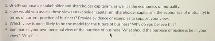 just #4 1. Briefly summarize stakeholder and