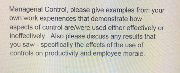 Managerial Control, please give examples from