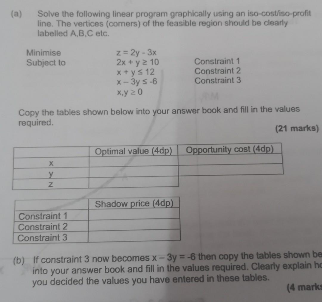 In Management Science Methods Question (a) Solve