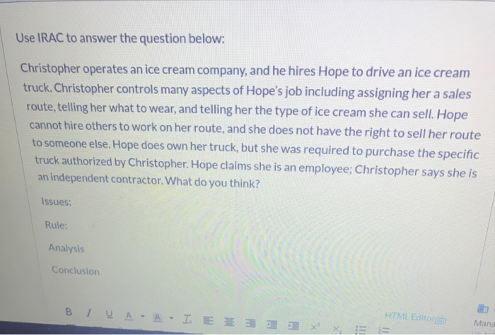 Use IRAC to answer the question below: