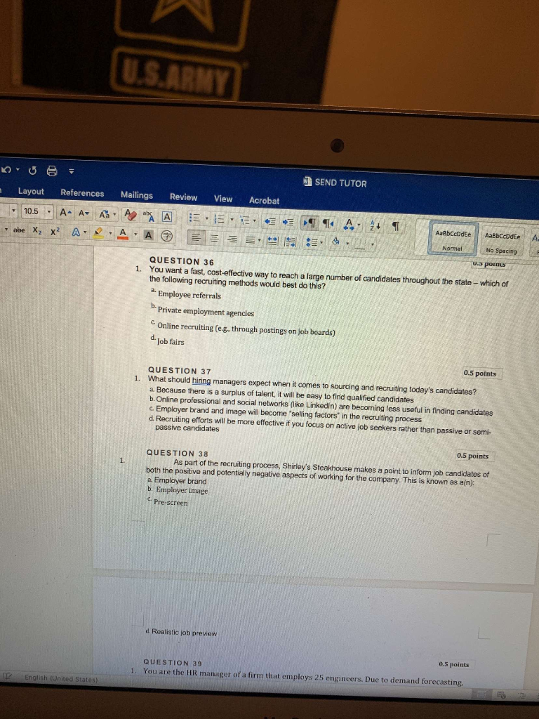 U.S.ARMY SEND TUTOR Layout References Mailings