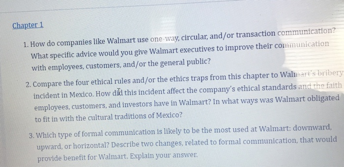Chapter 1 1. How do companies like Walmart use
