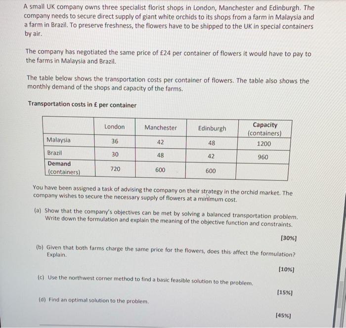 A small UK company owns three specialist florist
