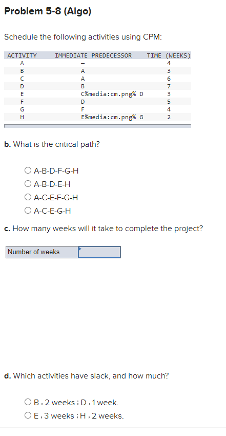 Problem 5-8 (Algo) Schedule the following