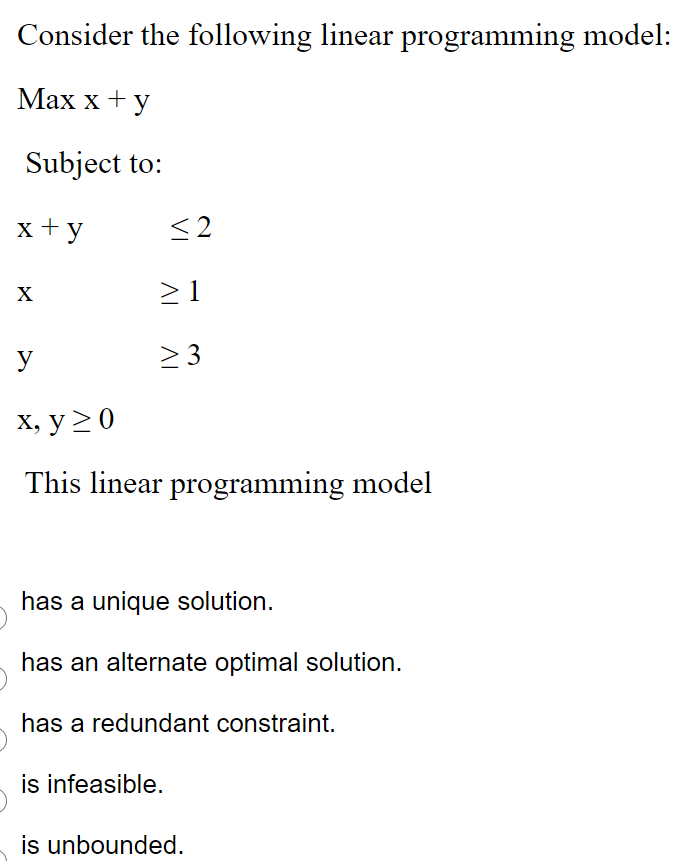 Consider the following linear programming model: