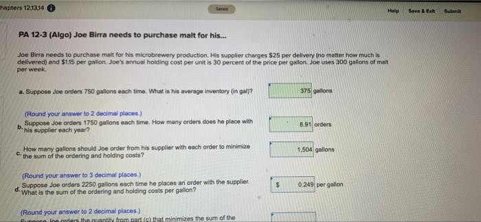 hapters 12,13,14 Help Save & Exit Submit PA 12-3