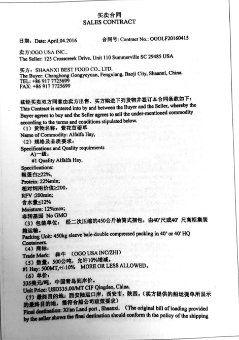 IV. Read the sales contract and answer the four