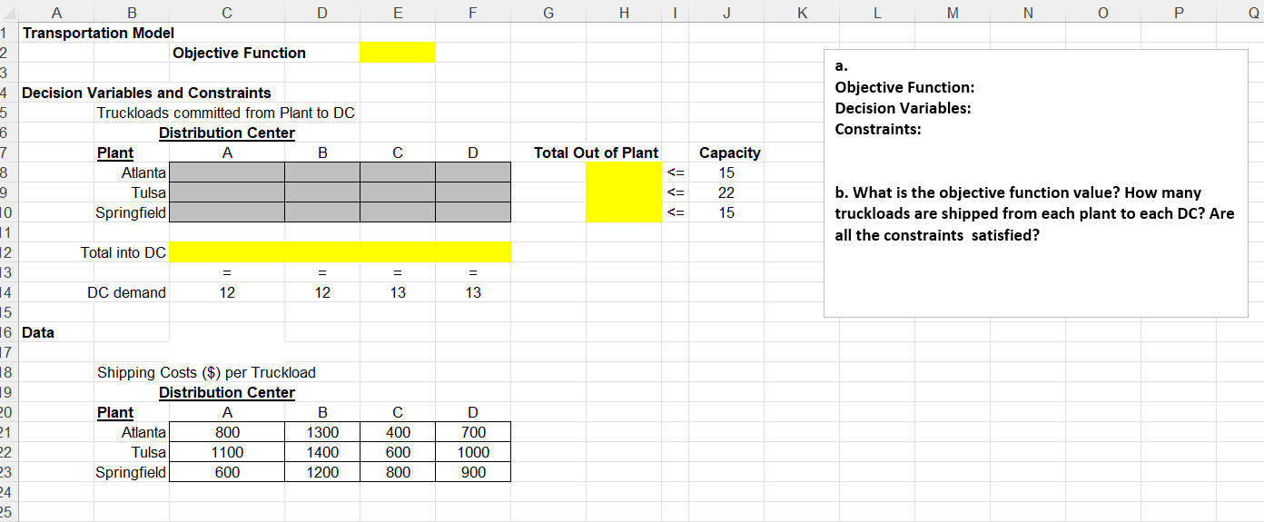 Instructions: Build Optimization Models to solve