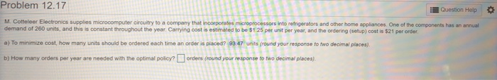 Problem 12.17 Question Help M. Cotteleer