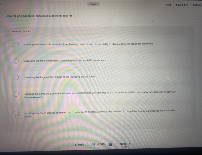 Help Save & Exit Submit Resource and capability