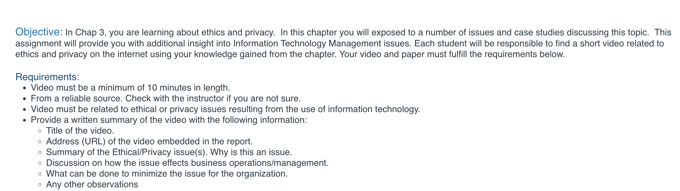 Objective: In Chap 3, you are learning about