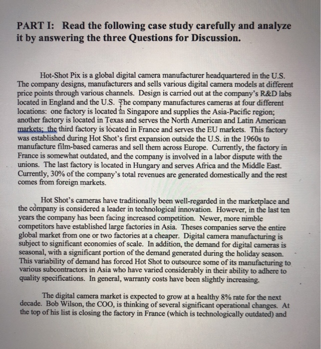 PART I: Read the following case study carefully