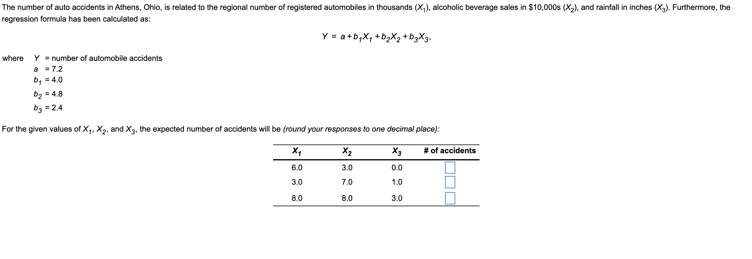 The number of auto accidents in Athens, Ohio, is