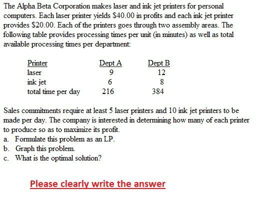 please clearly write the answers The Alpha Beta