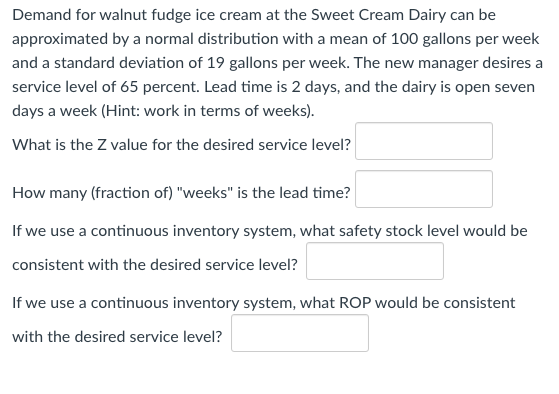 Demand for walnut fudge ice cream at the Sweet