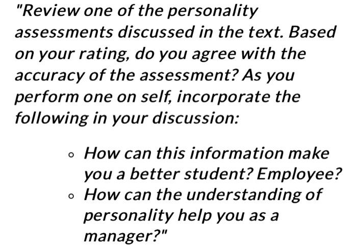 "Review one of the personality assessments