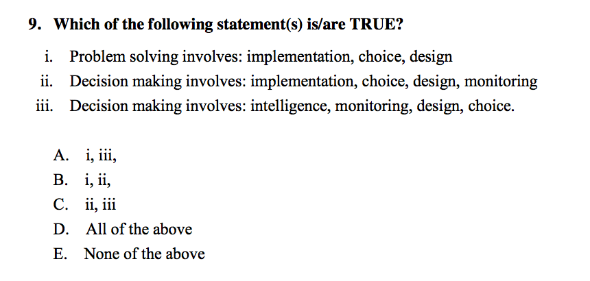 9. Which of the following statement(s) is/are