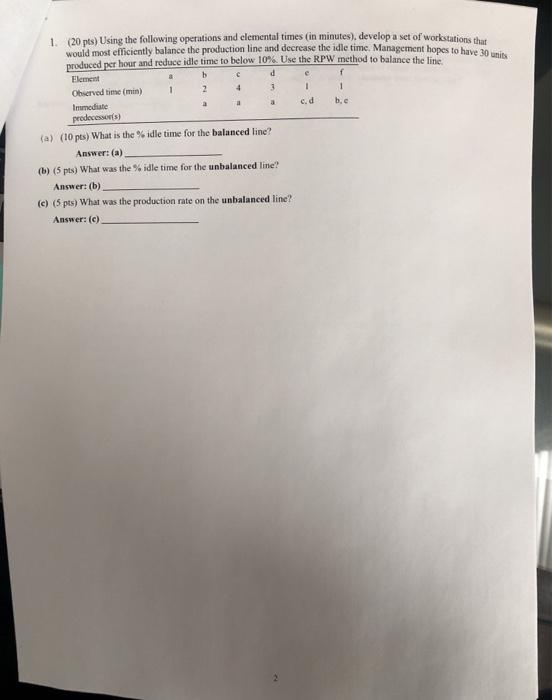 e 1 1 a a b. 1. (20 pts) Using the following