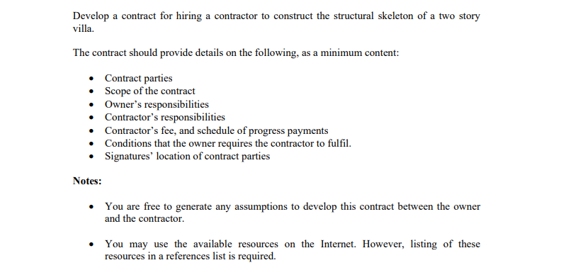 Develop a contract for hiring a contractor to