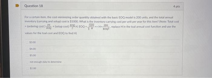 Question 18 4 pts For a certain item, the cost