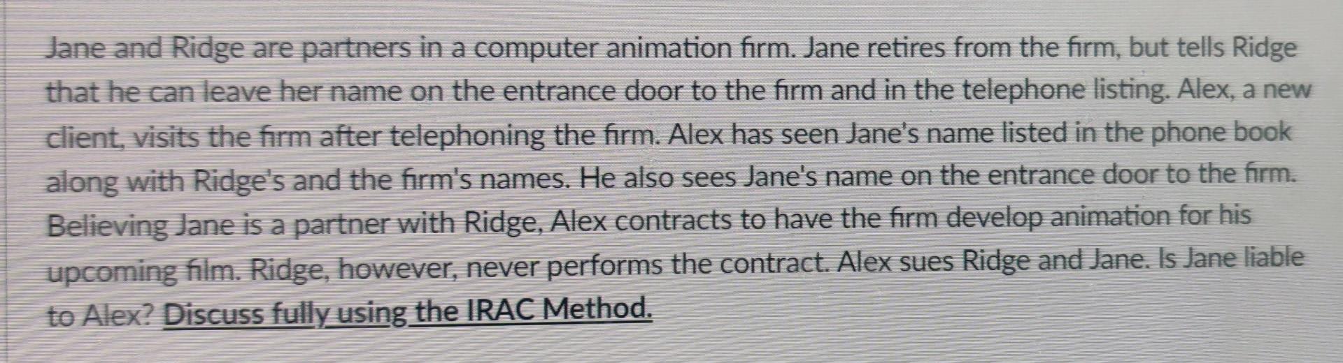 IRAC method is issue: Rule: Application: