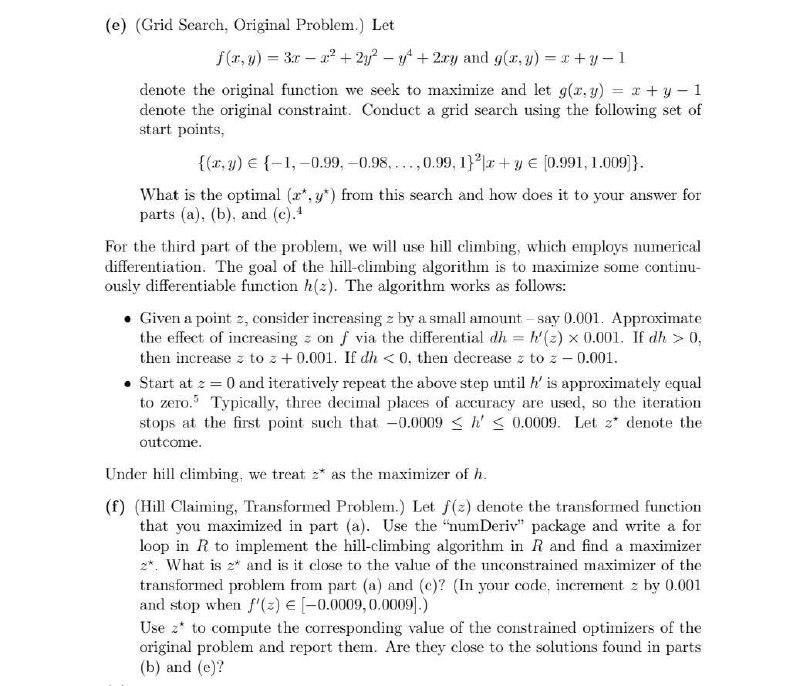 W (e) (Grid Search, Original Problem.) Let fr,y)