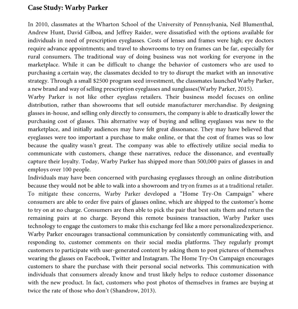 PLEASE SOLVE THIS CASE STUDY Case Study: Warby