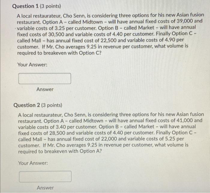 Ops & Supply Managment Question 1 (3 points) A